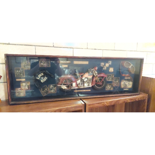 Excellent Compilation Collage Of Motorcycle Themed Collectibles - See Photo  42" L x 13" H