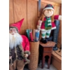 Image 1 : Wood Stool, 34" Santa, 26" Elf, Tall Basket With Wrapping Paper
