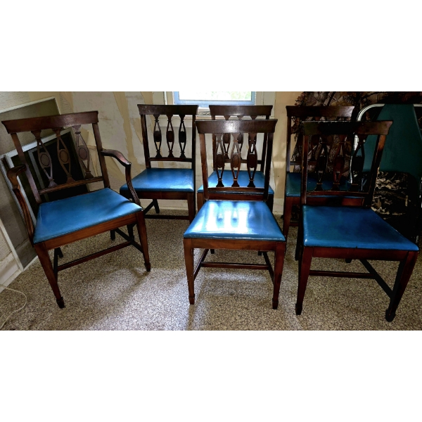 Vintage Blue Chairs - Set of 6 - 1 With Arms