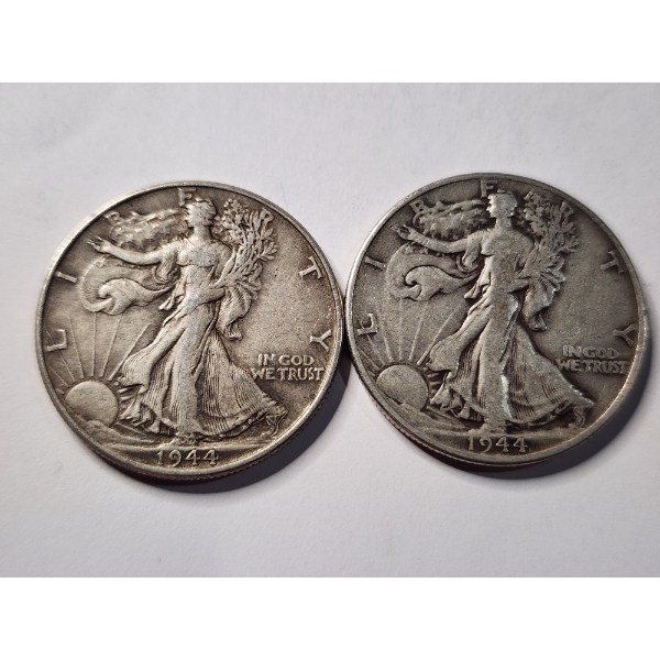 Two 90% Silver Walking Liberty 1944 United States Half Dollars ~ $1.00 in Face Value!