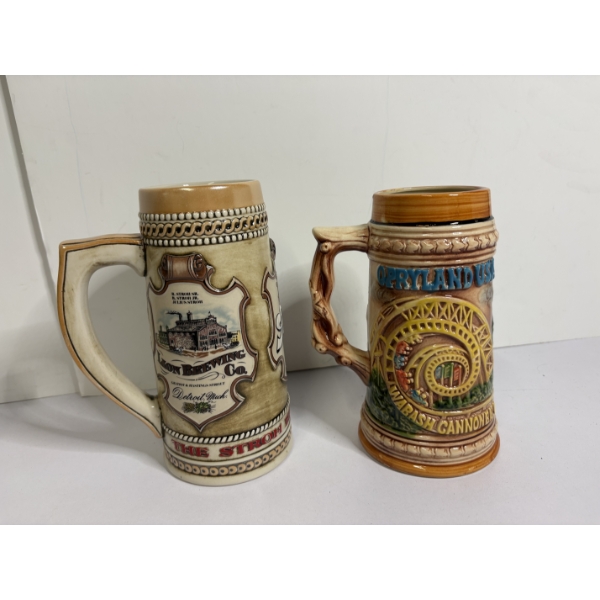 2 Beer Steins -Lion Brewing Co. Detroit Michigan Stroh's Brewery Heritage Series III