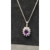 Image 2 : Women's 10K White Gold Necklace With Clear & Purple Stones - Weight: 2.1g