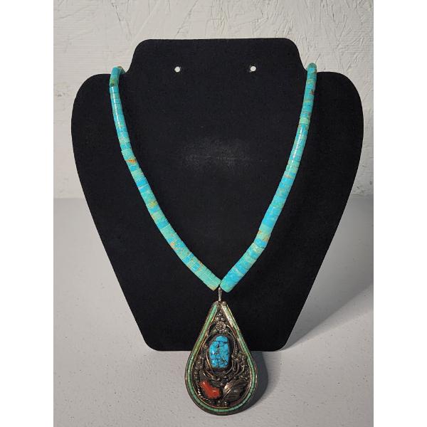 Silver-Plated Vintage Native American Style Turquoise Statement Necklace