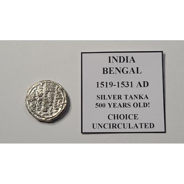 1519-1531 AD Choice Uncirculated India Bengal Silver Tanka Coin (Unverified) - 500 Years Old!