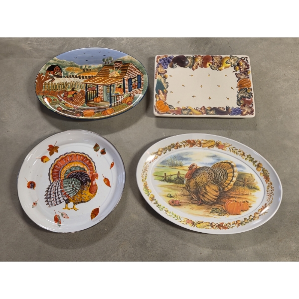 *Pick Up At Mantua Home-No Shipping Available* Four Large High End Festive Thanksgiving/Fall Platter
