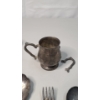 Image 6 : Assorted Silver-Plate Utensils, Butter Dish, Tray & Sugar Bowl - Weight: Approximately 1.4 Ibs