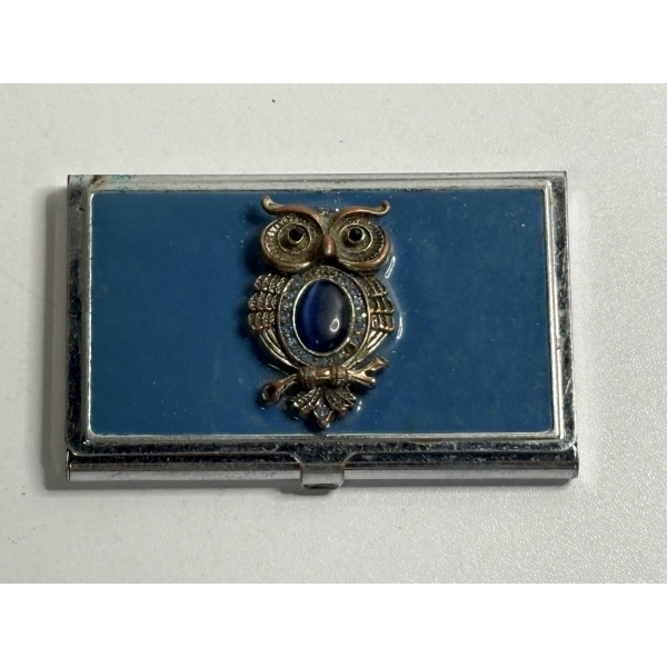 Vintage Owl Cigarette Case with Blue Background