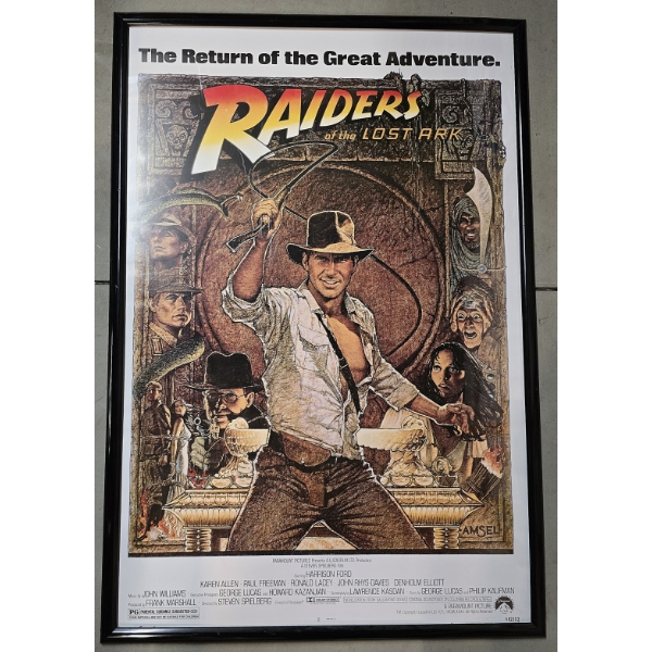 Raiders of the Lost Arc - Original 1982 Movie Poster Framed in Near Mint Condition - 38 7/8 x 25 7/8