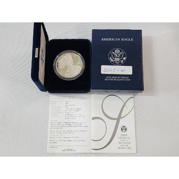 2005-W American Silver Eagle Proof $1 Coin 1 oz .999 Fine Silver w/ OGP Box & COA