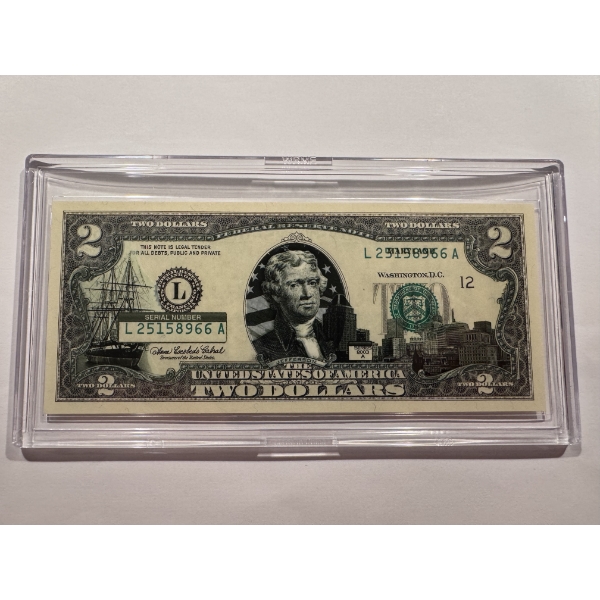 2003 United States Jefferson Maryland $2.00 Bill In Hard Case Holder - Mint Condition - RARE