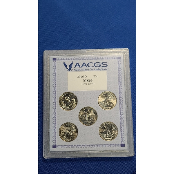 AACGS 2016-D MS63 Set Of (5) America The Beautiful Quarters