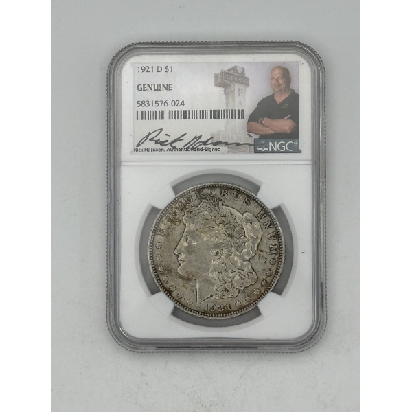 Pawn Stars Rick Harrison Signed NGC Genuine 1921-D Morgan Silver Dollar