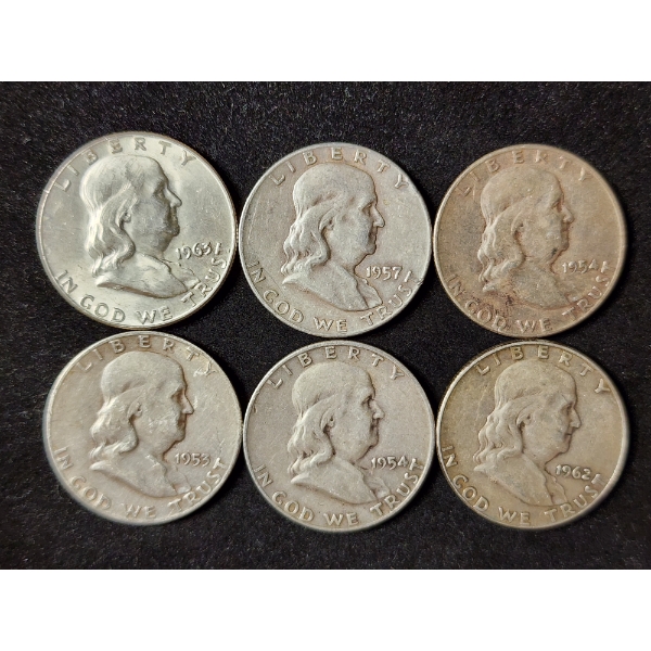 $3 Face Value in Benjamin Franklin 90% Silver Half Dollars 