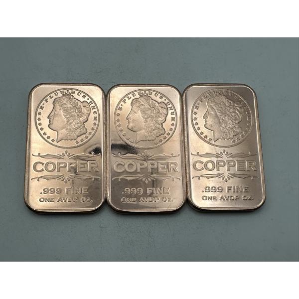 Three Morgan Design 1 AVDP oz .999 Fine Copper Bars