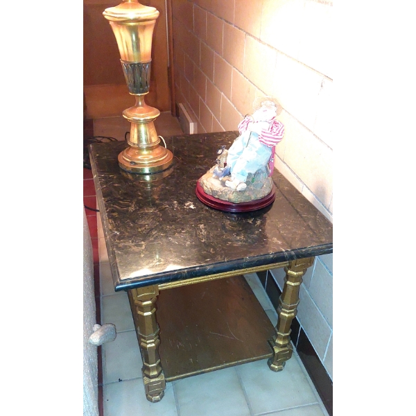 Pair (Two) Black Marble Top End Tables 28" x 20" Wooden Base 22" Tall 