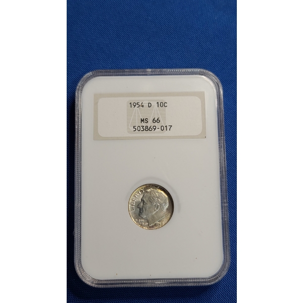 NGC 1954-D MS 66 90% Silver Roosevelt Dime
