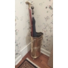Image 1 : As Shown Brass Umbrella Stand Including Walking Stick & Umbrella - Vintage Brass