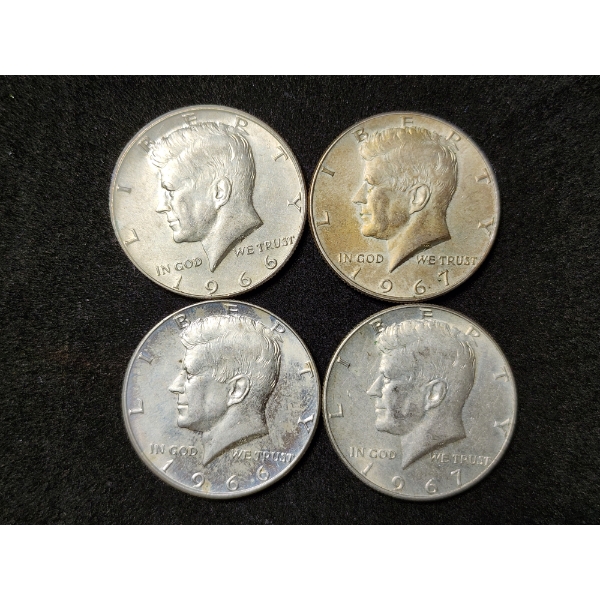 Four Assorted 40% Silver United States Kennedy Half Dollars