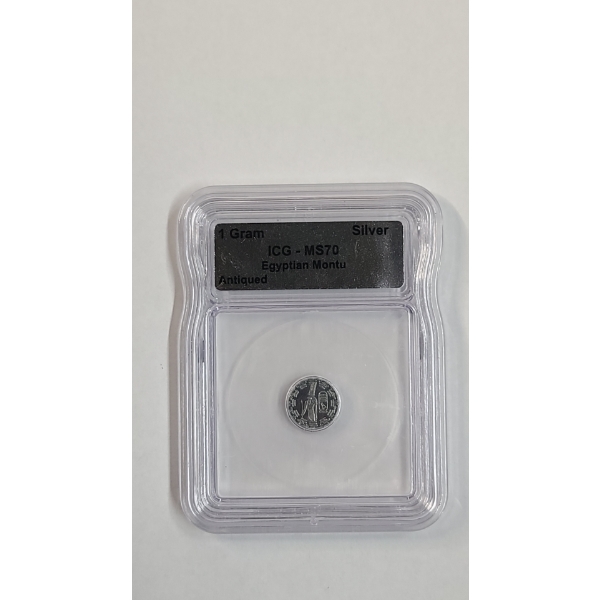 ICG MS70 1 Gram .999 Fine Silver Antiqued Egyptian Montu Coin