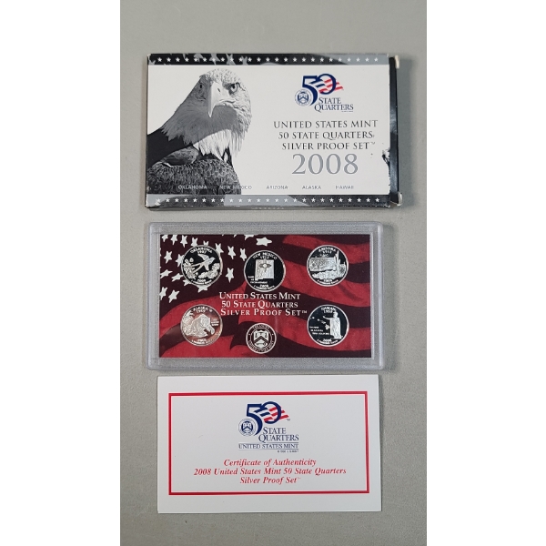 2008 United States Mint 50 State Quarters 90% Silver Proof Set 