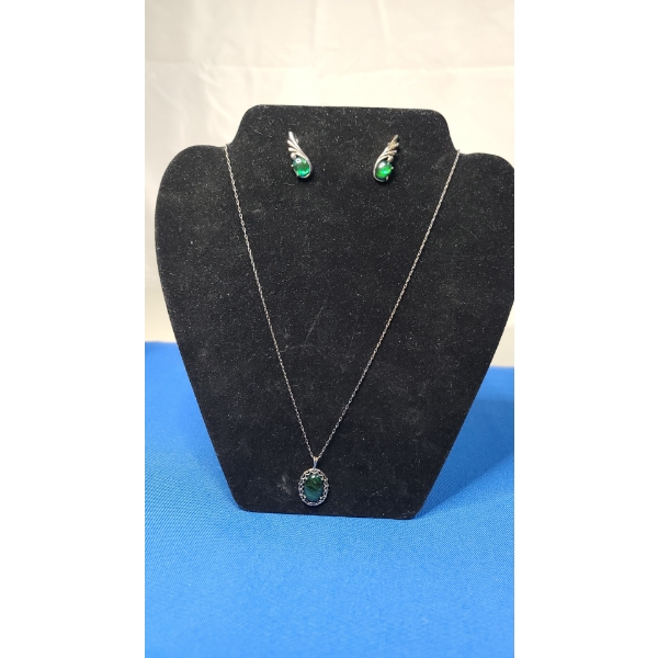 Sterling Silver Necklace & Earring Set With Beautiful Paua Shell  -TW: 6.2g