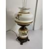Image 3 : Hurricane lamp featuring a hand-painted floral design on white milk glass - Two-piece design with a 