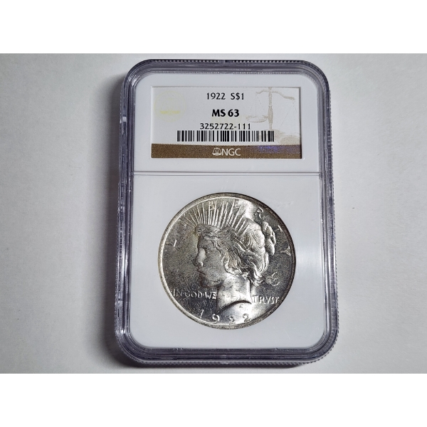 1922 Silver Peace Dollar Graded NGC MS 63