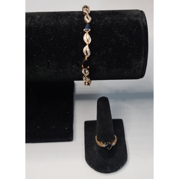 Sterling Silver Gold-Plated 7" Tennis Bracelet & Matching Ring With Heart Shaped Stone- Weight 11.7g
