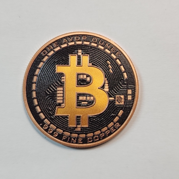 Colorized Bitcoin Design 1 AVDP oz .999 Fine Copper Round