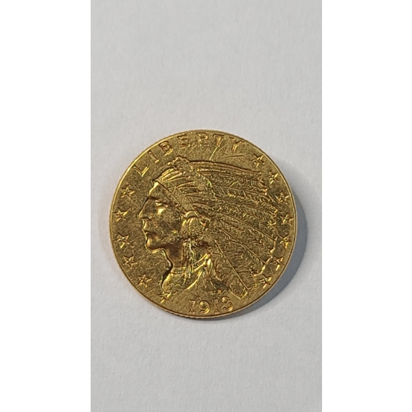 1913 United States $2.50 Indian Head .900 Fine Gold Coin - See Description