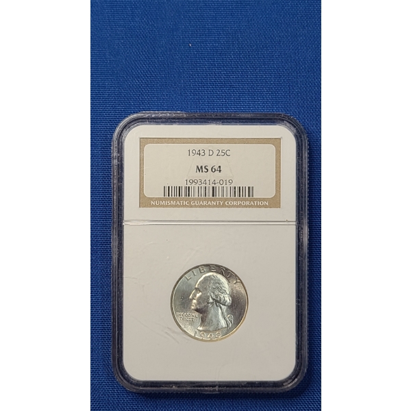 NGC 1943-D MS 64 90% Silver Washington Quarter