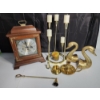 Image 8 : Vintage Hamilton Mantle Clock & Lot Brass Candle Holders, Snuffer, Bookends