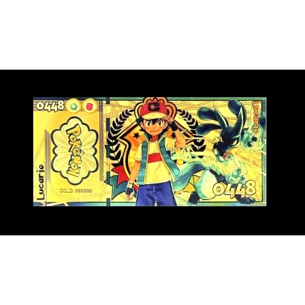 Pure 24k .999 Gold Foil POKEMON "LUCARIO" Note - Mint - NEW SERIES - Processed in Pure GOLD