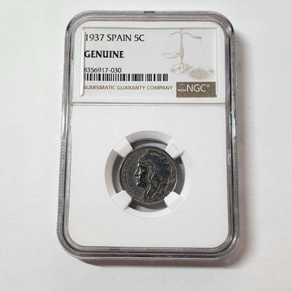 NGC Genuine 1937 Spain 5 Centimos