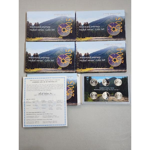 (5) United States Mint Westward Journey Nickel Series Coin Sets: (1) 2004, (4) 2005