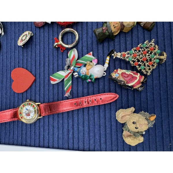 Lot of Christmas Jewelry - Pins - Watches - Etc.