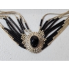 Image 2 : Stunning Vintage Sterling Silver Native-Style Liquid Silver ~26" Necklace w/ Black Stone - TW: 33.5g