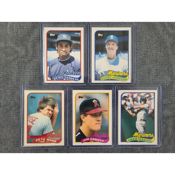 5 Assorted 1989 Topps Tiffany Near Mint Baseball Trading Cards Including Pete Rose, Deion Sanders +