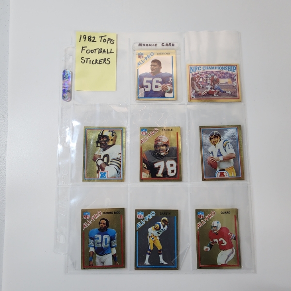 Lot of 8 Assorted 1982 Topps Football Stickers in Protective Page 