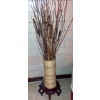 Image 1 : Wicker Plant Stand With Pussy Willows On Asian Rosewood Base - See Pics