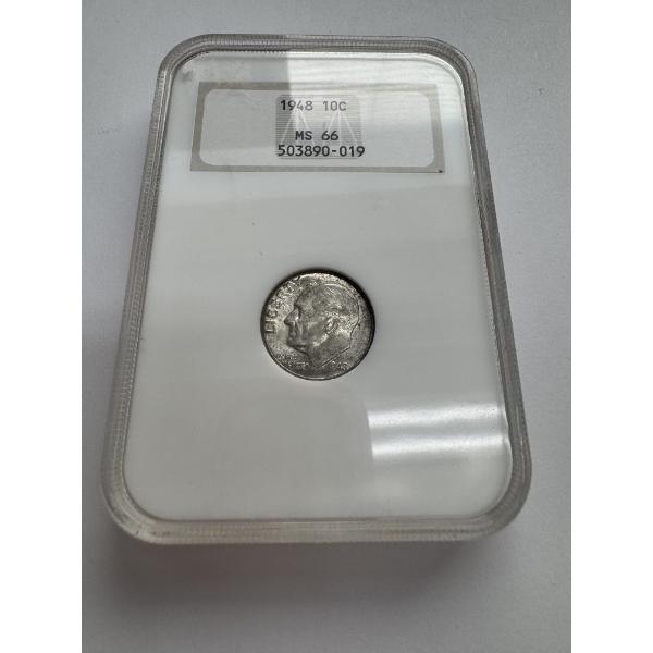 1948 United States 90% Silver Roosevelt Dime MS66 NGC Graded- Beautiful Condition 