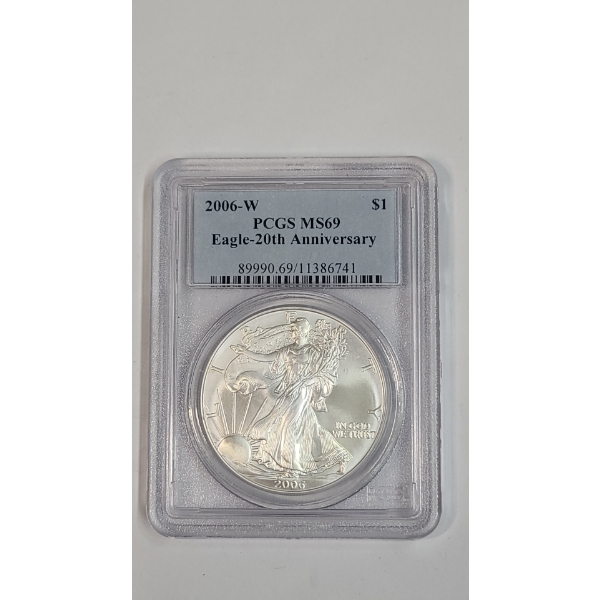 PCGS 2006-W MS69 20th Anniversary One Troy Ounce .999 Fine Silver American Eagle