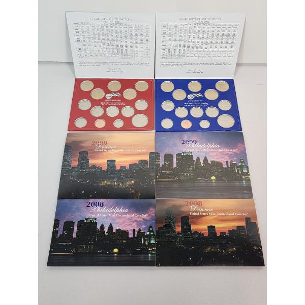 6 - United States Uncirculated Coin Sets: 2010-P&D, 2009-P&D, 2008-P&D
