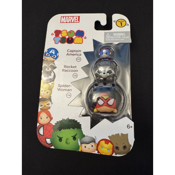 2016 Marvel Tsum Tsum Series 1 Captain America, Rocket Raccoon & Spider Woman - Mint Condition