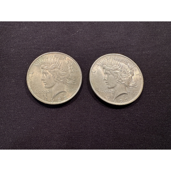 2 - Beautiful 1923 United States Peace Silver Dollars - Excellent Condition