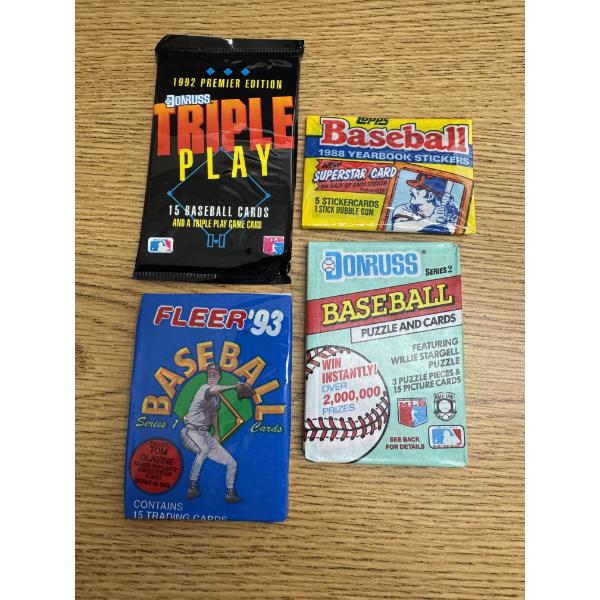 4 Assorted MLB Baseball Wax Packs Cards - Brand New 