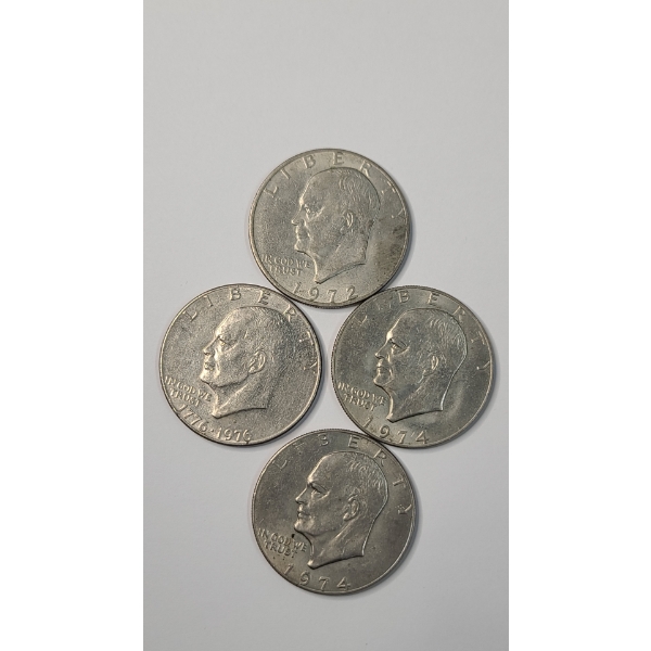 (4) United States Eisenhower Dollars - 1972, 1974, 1977-1976 - Face Value: $4.00