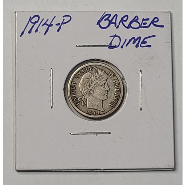 United States 1914-P 90% Silver Barber Dime - Very Good Coin