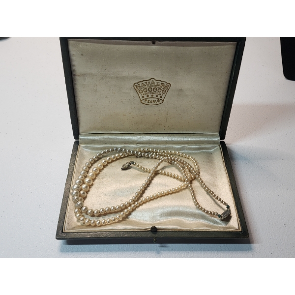 Vintage Set of Navarre Indestructible Pearls - Sterling Silver Clasp - in Original Presentation Box