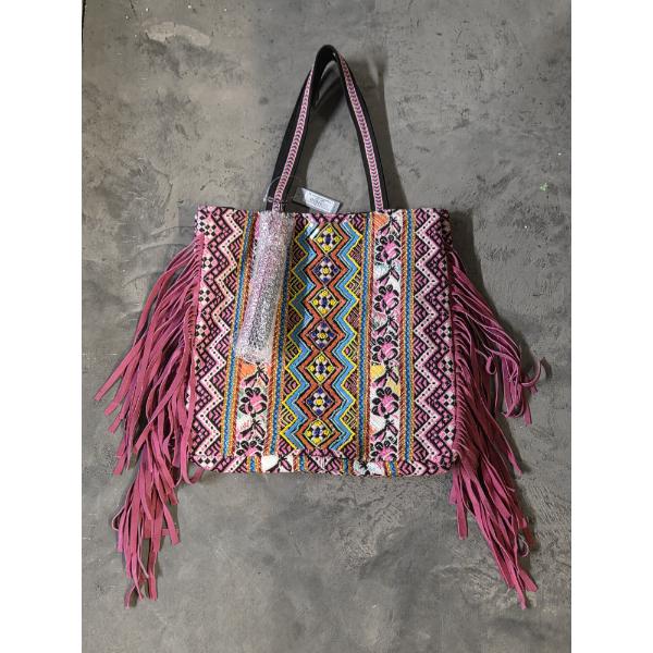 Brand New Beautiful Beaded Detail 17''x17'' Fringe Tote Bag 